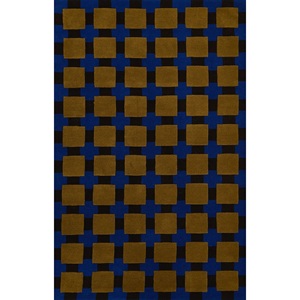 Modern Blue Gold Checkered Area Rug Geometric Pattern Handtufted Carpet Contemporary Bold Design Living Room Bedroom <b>Floor</b> Decor - Product Image 5