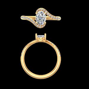 Elegant Yellow <b>Gold</b> Oval Diamond Bypass Engagement <b>Ring</b> Unique Pave <b>Set</b> Swirl Band Sophisticated Bridal Anniversary Jewelry - Product Image 3