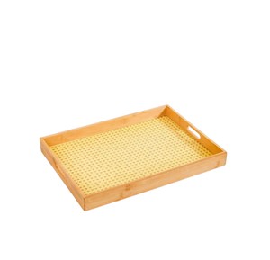 Bandeja rectangular de bambú, bandeja decorativa, juego de bandejas con incrustaciones de ratán, bandeja para servir comida, para mesa de café, organizador para el hogar - Product Image 1