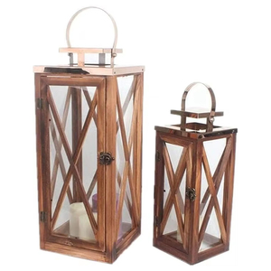 Farol de Madera con Paneles de Vidrio, Decorativo, Estilo Rústico, para Hogar, Bodas, Patio, Mesa, Decoración Colgante - Product Image 1