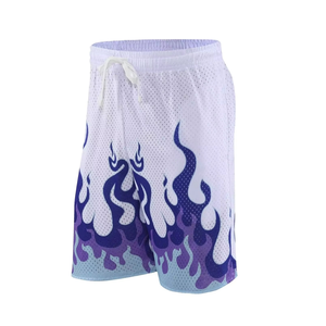 Nuevos Pantalones Cortos Deportivos de Malla con Estampado de Llamas Blancas y Azules para Hombre, de Secado Rápido, para Fitness y Running, Ropa de Verano, Proveedor OEM ODM - Product Image 5
