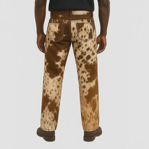 Pantalon en cuir de vachette véritable avec fourrure pour homme, style streetwear, western et motard - Product Image 2