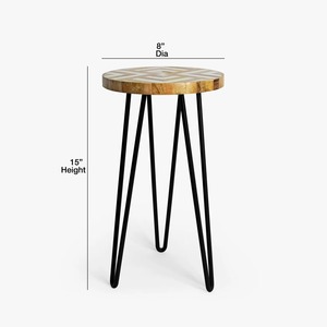 Jardinière ronde en bois artisanale avec incrustation de nacre et support métallique pour salon, balcon, terrasse - Product Image 5