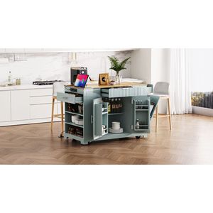 Chariot de cuisine à roulettes cannelé K K avec poubelle, prise électrique, rangement interne et étagère – 5ème génération de chariots de cuisine - Product Image 4