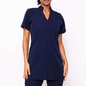 Tunique à manches courtes respirante unisexe pour salon de beauté et spa, mélange coton et polyester, uniforme d'esthéticienne et d'hôtel - Product Image 1