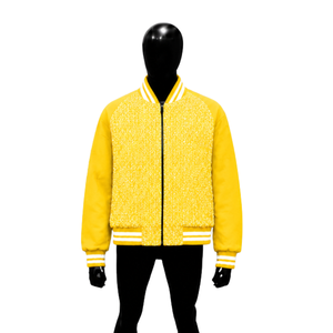 STYLISH YELLOW FLEECE VARSITY <b>JACKET</b> FOR <b>MEN</b> With Zipper Closure And <b>White</b> Trim Regular Fit Winter Casual Outerwear WARM WINTER - Product Image 1