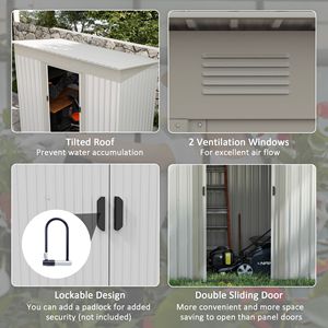 Casetta da Giardino in Metallo 2,13m x 1,07m Facile da Montare con Doppie Porte Bloccabili, Ventilazione, Colore Argento, Struttura in Acciaio per Deposito Sicuro all'Aperto - Product Image 6