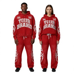 Conjunto de Sudadera con Capucha Roja de Talla Grande para Hombre y Mujer, Estilo Informal para Otoño, con Estampado de Llamas Blancas - Product Image 4