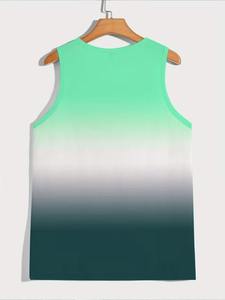 Men's Gradient Tank Top O-Neck Casual Sleeveless <b>Vest</b> With Palm Tree Embroidery Breathable Polyester Knitted Front Logo singlet - Product Image 3