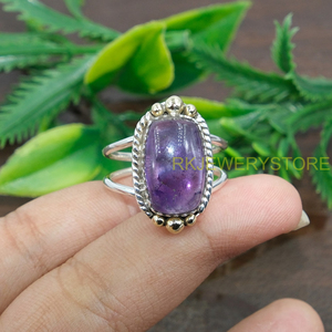 Bague en argent avec améthyste naturelle et accent en laiton, faite à la main, en argent sterling 925, pour femme, unisexe, cadeau de Noël - Product Image 6