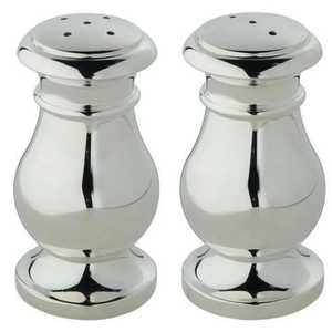 Polished Chrome Metal <b>Salt</b> and Pepper Shakers Classic Hourglass Shape Traditional Dining Table Spice Seasoning Dispenser - Product Image 1