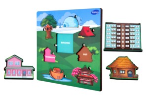 Rompecabezas de construcción de madera Toysaga para niños de 2 a 4 años, juguete educativo con casas y estructuras - Product Image 1