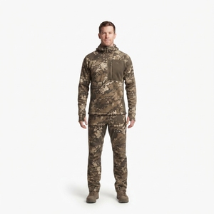 OEM <b>Men's</b> Adults Heavyweight Grid Fleece Merino Blend <b>Camo</b> Performance Breathable Moisture-Wicking Hunting Half-Zip <b>Hoodie</b> - Product Image 1