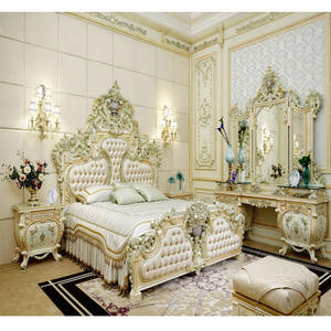 Cama King Size Clásica Europea con Mesita de Noche y Tocador, Juego de Dormitorio de Lujo Estilo Victoriano, Comprar Juego de Cama de Madera Barroca en EE. UU. - Product Image 1