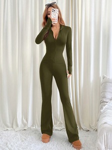 Ensemble de jogging pour femme, coupe slim, coton et polyester, sweat à capuche zippé, tenue de sport, vêtements de fitness, ensemble d'entraînement - Product Image 2