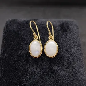 Pendientes Colgantes de Latón con Piedra Lunar Arcoíris, Joyería al por Mayor con Piedras Preciosas Naturales - Product Image 3