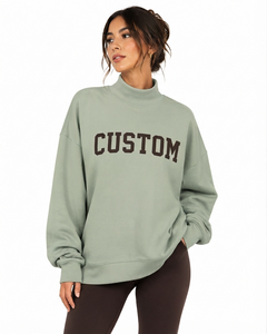 Women's Blank Oversized Mockneck Sweatshirt Soft Cotton Fleece Custom Manufacturing Apparel - Product Image 1