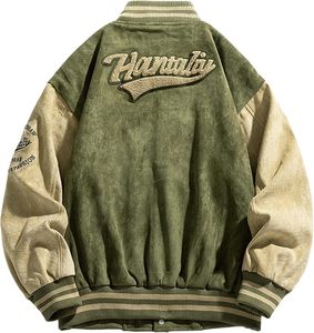 <b>Mens</b> Varsity <b>Jacket</b> <b>Suede</b> <b>Jacket</b> Vintage Bomber Coats Baseball Letterman Outfits Loose Fit Long Sleeve Tops - Product Image 2