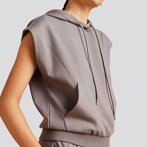 Hoodie sans manches à capuche pour femme, tricoté, couleur unie, respirant, en coton et fibre de bambou, style décontracté pour l'automne - Product Image 2
