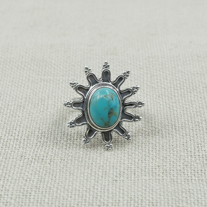 Natural Turquoise Gemstone 925 Sterling <b>Silver</b> Handmade Sunburst Statement <b>Ring</b> Boho Vintage Jewelry Gift For Women Unisex <b>Men</b> - Product Image 5