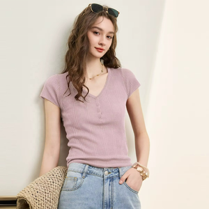 เสื้อแขนสั้นลำลองสำหรับผู้หญิง สไตล์พังก์ ผ้าไหม/ผ้าฝ้ายผสม คอวี กระดุมหน้า ระบายอากาศได้ดี ทรงเข้ารูป สำหรับฤดูร้อน - Product Image 1