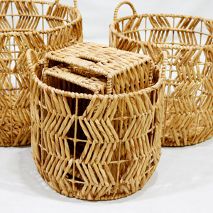 Ensemble de paniers de rangement écologiques en jacinthe d'eau naturelle tressée à la main, avec poignées, pour organiser et empiler - Product Image 6