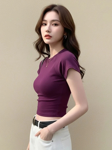 Essential Women's <b>Crop</b> T Shirt Slim Fit Crew Neck Short Sleeve Minimal Casual <b>Top</b> - Product Image 6