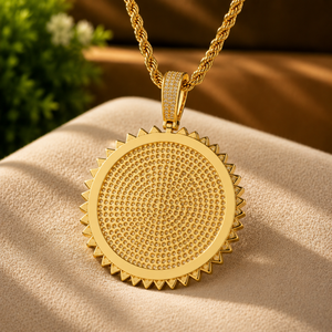Plated Yellow <b>Gold</b> Moissanaite Coin Charm <b>Pendant</b> Round Cut Diamond Vintage Jewelry Gift for Him - Product Image 6