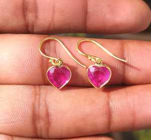 Pendientes de plata de ley 925 con forma de corazón de rubí, 8x8mm, hechos a mano, con piedras preciosas, pendientes finos, regalo de joyería para mujer, aniversario de boda - Product Image 4