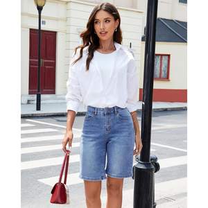 2025 High Waisted <b>Women's</b> Skinny Fit Bermuda Jean <b>Shorts</b> Trendy Knee Length <b>Denim</b> Cutoffs Loose Fit Long Jean <b>Shorts</b> - Product Image 6