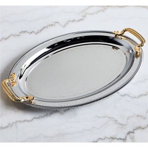 Plateau de service rectangulaire de luxe en acier inoxydable martelé fait main avec poignées décoratives en métal en forme d'orchidée pour hôtel - Product Image 5