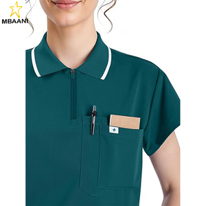 ชุดยูนิฟอร์มแพทย์สำหรับผู้หญิง - เสื้อโปโลแบบครอปติดซิปด้านหน้าและกางเกงขายาวทรงตรงพร้อมกระเป๋า 8 ช่อง ดูแลรักษาง่าย - Product Image 3