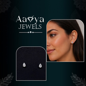 Boucles d'oreilles clous en or blanc de laboratoire, clarté VVS-VS, taille poire, certifiées HRD, design classique, charme moderne, look royal pour femme - En promotion - Product Image 5