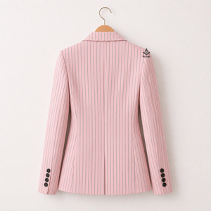 Blazer Rose Rayé Croisé à Manches Longues et Col Cranté, Tenue Maçonnique et Universitaire, Héritage de l'Habillement Grec - Product Image 3