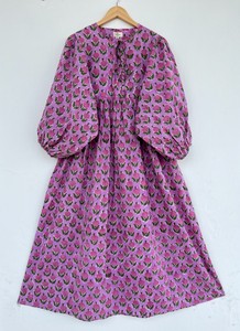 Women Purple Floral Cotton Maxi <b>Dress</b> Vintage Style Tie Neck Boho <b>Dress</b> Casual Summer Wear <b>Loose</b> Fit Modest <b>Dress</b> - Product Image 1