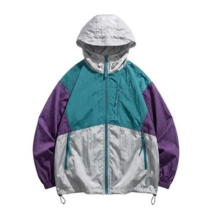 Men's Hooded Windproof <b>Racer</b> <b>Jacket</b> Color Blocking Polyester Spring Sporty Loose Fit Zipper Closure - Product Image 1