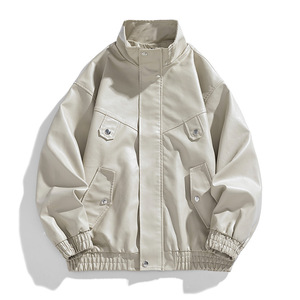 Unisex PU Windproof <b>Jacket</b> Full Sleeve Autumn Style Beige Color Waterproof Racing Motor <b>Bike</b> Leather <b>Jackets</b> - Product Image 1