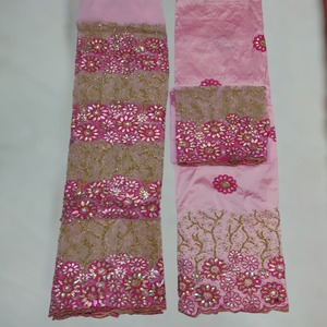 แฟชั่นชุดวิ่งแบบล่าสุดปี 2026 ผ้าจอร์จแบบไนจีเรียประดับเลื่อมและงานปักหินบนผ้าไหมทาฟต้าลายดอกไม้สำหรับงานแต่งงาน - Product Image 1