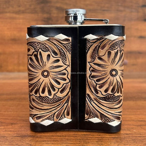Custom Personalized 8oz Stainless Steel Whisky Hip <b>Flask</b> Medium Pocket Genuine Cow Leather Diamond Tooling Whiskey <b>Flask</b> Holders - Product Image 6