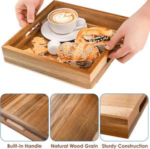 Bandeja de Servir de Madera de Acacia con Asas, Bandejas Decorativas para Comida, Bandeja Otomana, Bandejas Cuadradas para Mesa de Centro para la Cena - Product Image 2