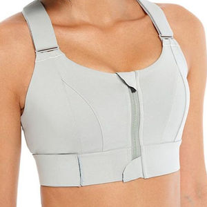 Sujetador deportivo con cremallera frontal para mujer, espalda cruzada gris, ropa deportiva de soporte, diseño sin costuras, cobertura media - Product Image 1
