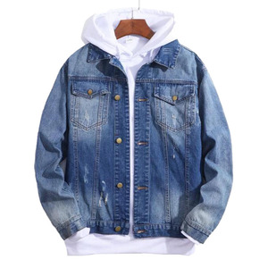 Veste en jean pour homme, taille plus, avec poche à rabat anti-griffures, sans capuche - Product Image 1