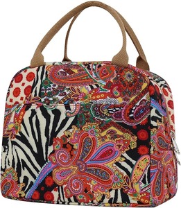 Sac à déjeuner compact noir pour filles et femmes, sac fourre-tout isotherme réutilisable en toile à pois pour le travail et l'école - Product Image 2