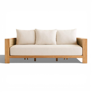 Fauteuil d'extérieur moderne avec coussin beige, en teck massif, design minimaliste, résistant aux intempéries, mobilier de jardin - Product Image 2