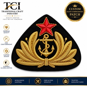 Parche Bordado a Mano de Oro Premium con Estrella Roja, Ancla y Laurel, Emblema Personalizado Hecho a Mano - Product Image 2