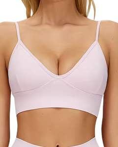 ชุดชั้นในไร้ตะเข็บสำหรับผู้หญิงและกางเกงขาสั้นเอวสูง สีชมพูอ่อน เนื้อผ้านุ่ม ยืดหยุ่น ระบายอากาศได้ดี ชุดกระชับสัดส่วน ชุดออกกำลังกาย ชุดฟิตเนส - Product Image 1
