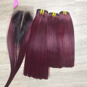 วิกต่อผมแบบคู่สีออมเบอร์กันดีทำจากลูกไม้แบบตรงสำหรับคนบริสุทธิ์จากคนเวียดนาม - Product Image 1