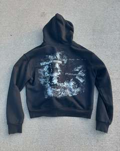 Men's <b>Black</b> <b>Zip</b>-<b>Up</b> <b>Hoodie</b> Crop Length Front Print Design Regular Fit Casual Autumn Wear 100% Cotton Knitted Fabric - Product Image 2
