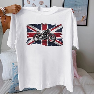 Camiseta de algodón 100% para mujer, estilo Cafe Racer, con diseño estampado, cuello redondo, manga corta, corte regular, para todas las estaciones. - Product Image 2