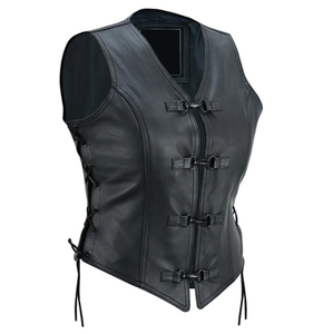 Chaleco de cuero para mujer, negro, casual, sin mangas, cuello en V, cierre de gancho, top de otoño, superventas, moda, chaleco de motociclista, abrigo exterior - Product Image 6